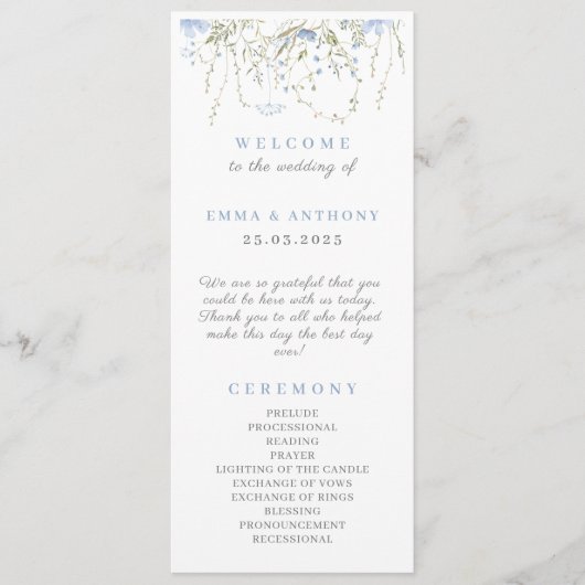 Wildblume Periwinkle Hochzeitsfeier Programm (Vorderseite)