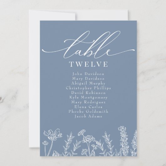 Wildblume Periwinkle Hochzeitstabelle Einladung (Rückseite)