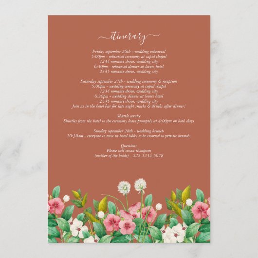 Wildblume Periwinkle Orange Hochzeitsreise Programm (Rückseite)