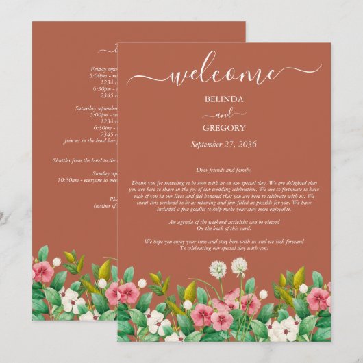 Wildblume Periwinkle Orange Hochzeitsreise Programm (Vorne/Hinten)