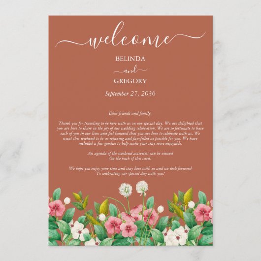 Wildblume Periwinkle Orange Hochzeitsreise Programm (Vorderseite)