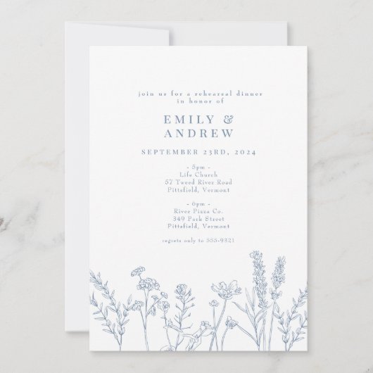 Wildblume Periwinkle Probe Abendessen Einladung (Vorderseite)