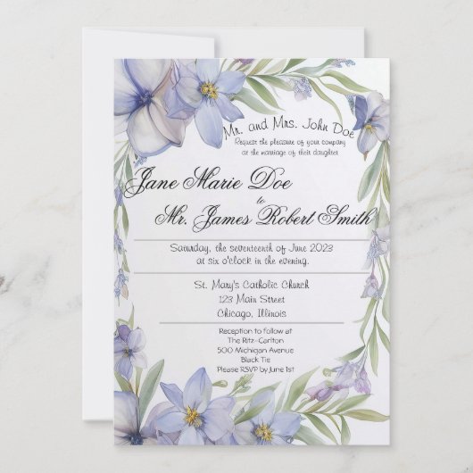 Wildblume Periwinkle Wedding Einladung (Vorderseite)