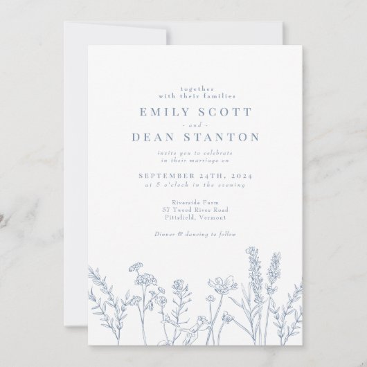 Wildblume Periwinkle Wedding Einladung (Vorderseite)