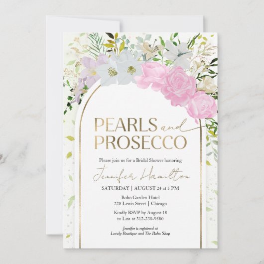 Wildblume Perlen und Prosecco-Brautparty Einladung (Vorderseite)