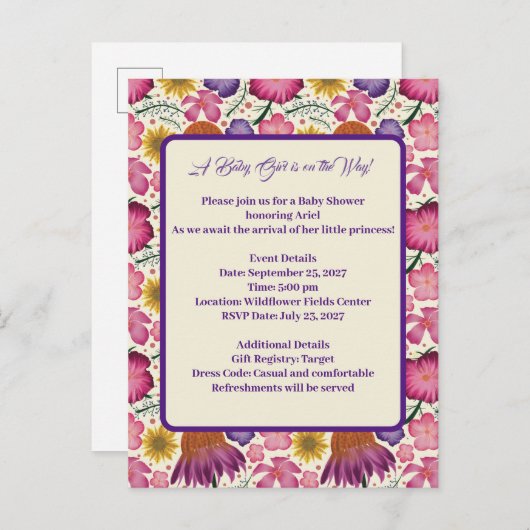 Wildblume Personalisiert Garden Babydusche Einladungspostkarte (Vorne/Hinten)