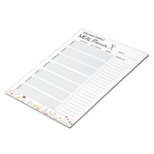 Wildblume Personalisiert Mehlplaner Lebensmittelli Notizblock (angewinkelt)