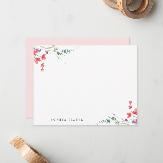 Wildblume Personalisiert Stationery Note Card Boho Mitteilungskarte (Vorderseite/Rückseite Beispiel)