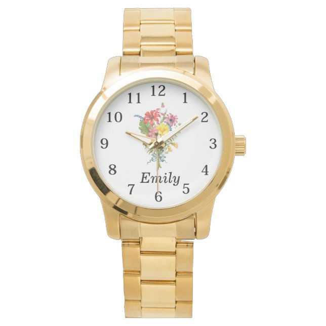 Wildblume personalisierter Name Armbanduhr (Vorderseite)