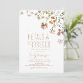 Wildblume Petals & Prosecco Brautparty Einladung (Stehend Vorderseite)