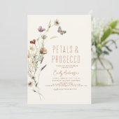 Wildblume Petals & Prosecco Brautparty Einladung (Stehend Vorderseite)