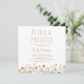Wildblume Petals & Prosecco Brautparty Einladung (Stehend Vorderseite)