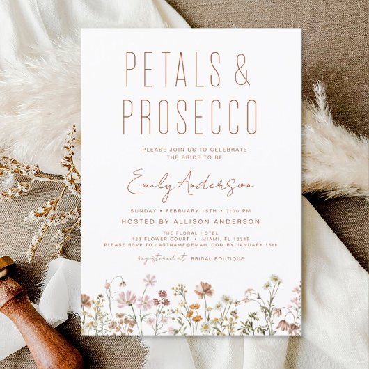 Wildblume Petals & Prosecco Brautparty Einladung