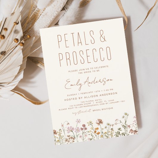 Wildblume Petals & Prosecco Brautparty Einladung