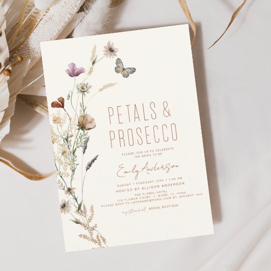Wildblume Petals & Prosecco Brautparty Einladung