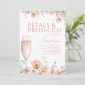 Wildblume Petals & Prosecco Brautparty Einladung (Stehend Vorderseite)