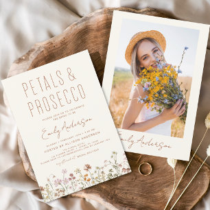 Wildblume Petals & Prosecco Brautparty Foto Einladung
