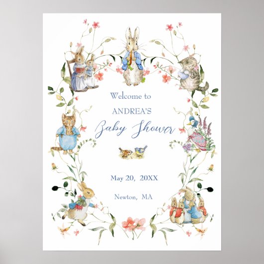 Wildblume Peter der Rabbit Babydusche Willkommen Poster (Vorne)