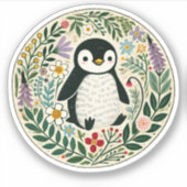 Wildblume Pinguin Liebhaber Illustration Aufkleber (Vorderseite)
