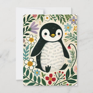 Wildblume Pinguin Liebhaber Illustration Postkarte