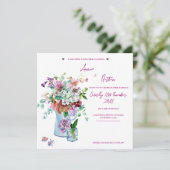 Wildblume Pink Blumenzwiebelhochzeit Einladung (Stehend Vorderseite)