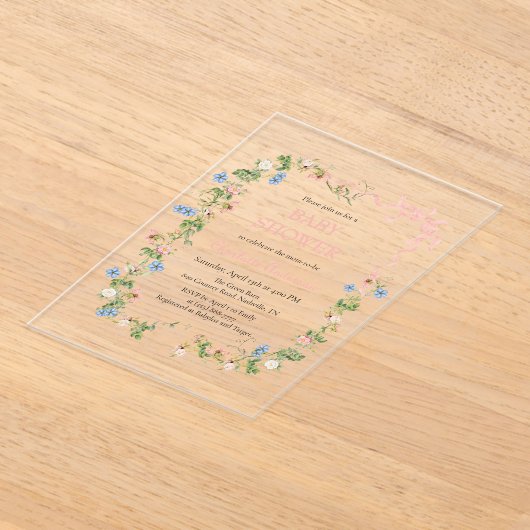 Wildblume Pink Bow Babydusche Acryleinladungen (Ablage )