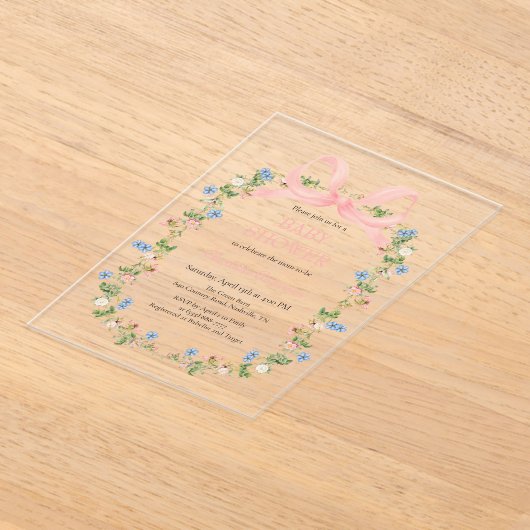 Wildblume Pink Bow Babydusche Acryleinladungen (Ablage )