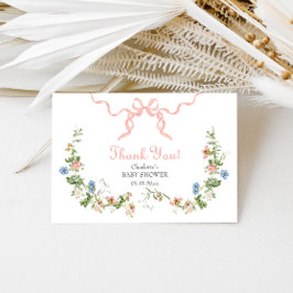 Wildblume Pink Bow Babydusche Danke Karte