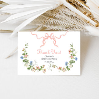 Wildblume Pink Bow Babydusche Danke Karte