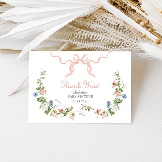 Wildblume Pink Bow Babydusche Danke Karte
