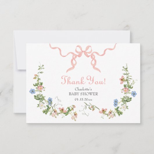 Wildblume Pink Bow Babydusche Danke Karte (Vorderseite)