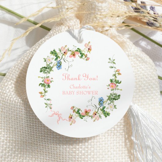 Wildblume Pink Bow Babydusche Geschenkanhänger