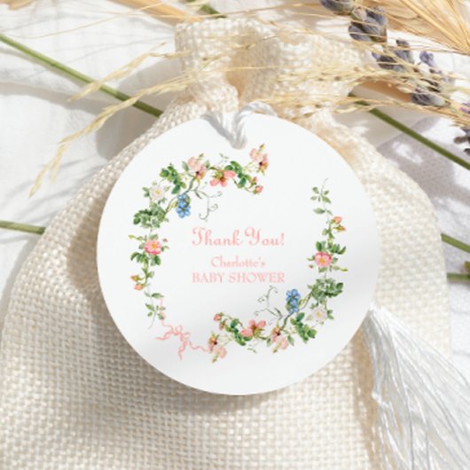 Wildblume Pink Bow Babydusche Geschenkanhänger