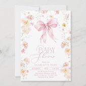 Wildblume Pink Bow Elegant Mädchen Dusche Einladung (Vorderseite)