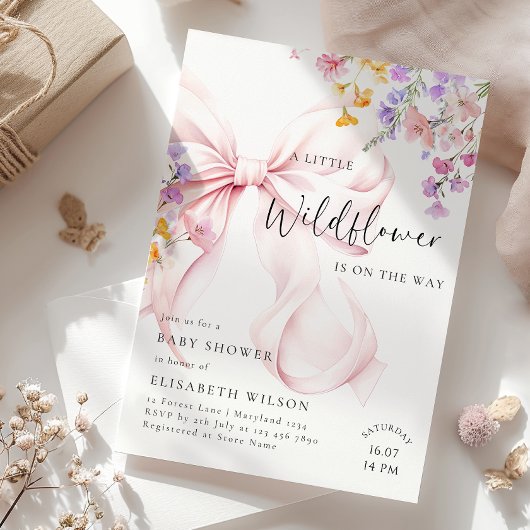 Wildblume Pink Bow Kinderdusche Einladung