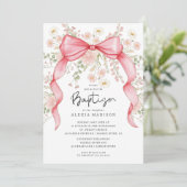 Wildblume Pink Bow Taufe Einladung (Stehend Vorderseite)