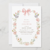 Wildblume Pink Floral Baby Girls Bow Babydusche Einladung (Vorderseite)