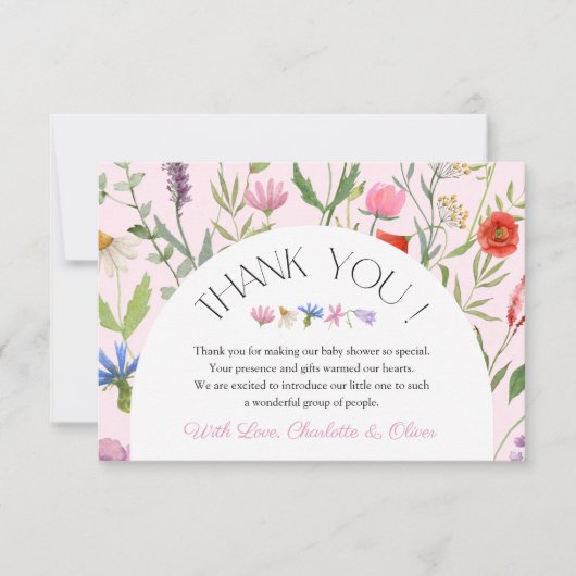 Wildblume Pink Girl Babydusche Danke Karte (Vorderseite)