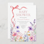 Wildblume Pink Ribbon Babydusche Einladung (Vorne/Hinten)