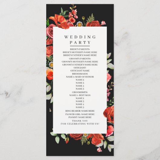 Wildblume Poppies Dark Monogram Wedding Programm (Rückseite)