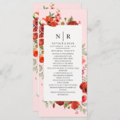 Wildblume Poppies Pink Monogram Wedding Programm (Vorne/Hinten)