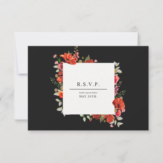 Wildblume Poppy Botanical Dark Wedding RSVP Karte (Vorderseite)