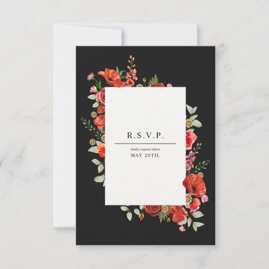 Wildblume Poppy Botanical Dark Wedding RSVP Karte (Vorderseite)