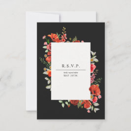 Wildblume Poppy Botanical Dark Wedding RSVP Karte