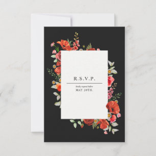 Wildblume Poppy Botanical Dark Wedding RSVP Karte