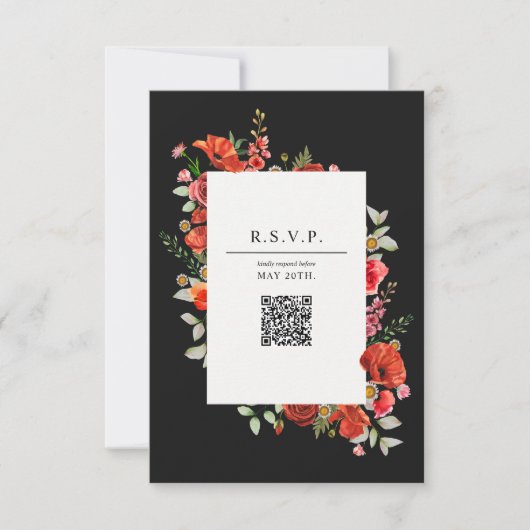 Wildblume Poppy Botanical QR Wedding RSVP Card Karte (Vorderseite)