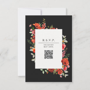 Wildblume Poppy Botanical QR Wedding RSVP Card Karte