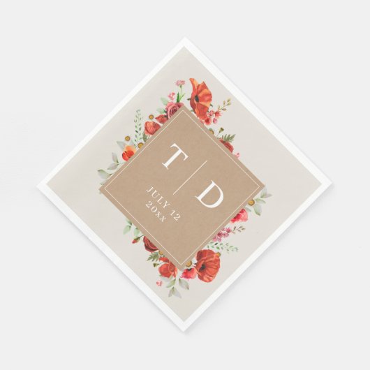 Wildblume Poppy Cardstock Hochzeit Serviette (Ecke)