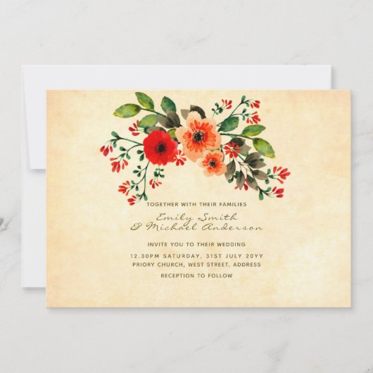 Wildblume Poppy Hochzeit Einladungen Rustikal (Vorderseite)