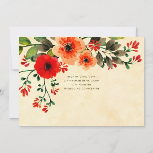 Wildblume Poppy Hochzeit Einladungen Rustikal (Rückseite)